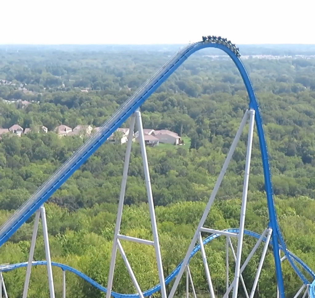 The drop of the roller coaster Orion at Kings Island